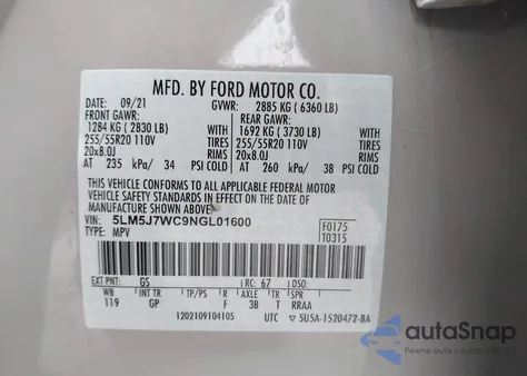 2022 Lincoln Aviator Reserve z USA, uszkodzony, nr VIN 5LM5J7WC9NGL01600